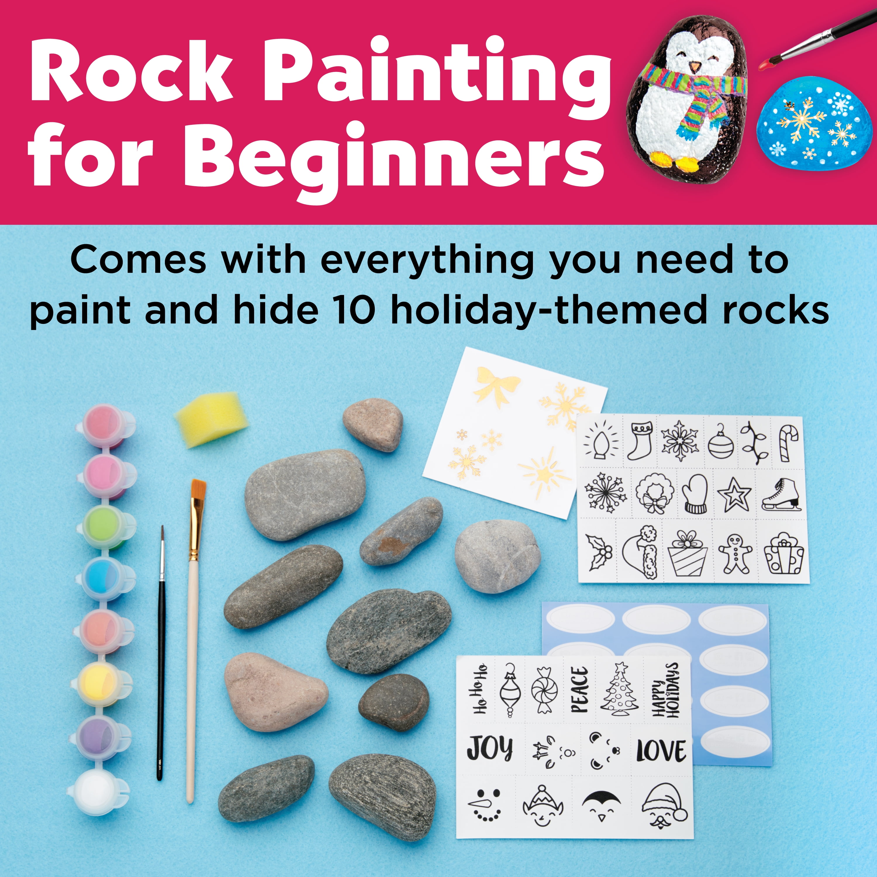 BOKIN Rock Painting Kit for Kids Ages 4-8,Hide and Seek for Kids 9-12 Arts  and Crafts Painting Gifts for Girls Boys