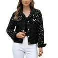 thumbnail image 4 of DHFJKG Womens Jackets Cropped Denim Jacket Long Sleeve Button Down Jean Cardigan With Pearl Stylish Outerwear, 4 of 5