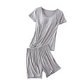 thumbnail image 3 of HVOBTTY Women's Short Sleeve and Short Pants Pajama Sets, Pajama Sets for Women, Women's Casual Soft Solid Color Loose Homewear Pajama Sets with Chest Pad Gray, M, 3 of 4