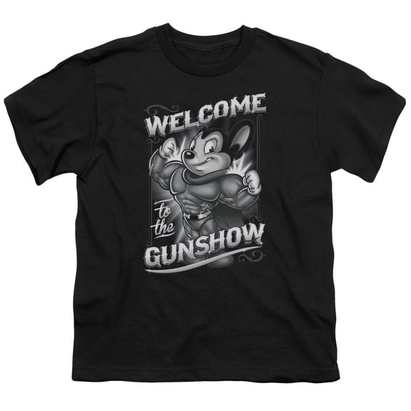 Trevco Mighty Mouse-Mighty Gunshow - Short Sleeve Youth 18-1 Tee - Black- Small