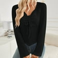 thumbnail image 6 of Plebaso Women's Going out Tops Tie Front V Neck Long Sleeve Crop Tops Slim Tight Tee Shirts, 6 of 7