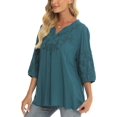 thumbnail image 4 of Grosy Womens Plus Size Tops 3/4 Sleeve V Neck Shirts Tunic Casual Floral Embroidered Loose Summer Fall Blouses Mexican Peasant Cotton Rayon Shirts-284/Green/3XL, 4 of 6