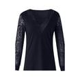thumbnail image 2 of Blusa de mujer tops de encaje sexy túnica suelta camiseta larga tops de manga larga camisa larga con cuello en V, 2 of 3