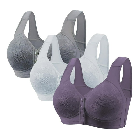 SPZTSX 3Pcs Bras for Women No Underwire Front Closure Comfort Senior Wireless Easy Snap Closing Bra