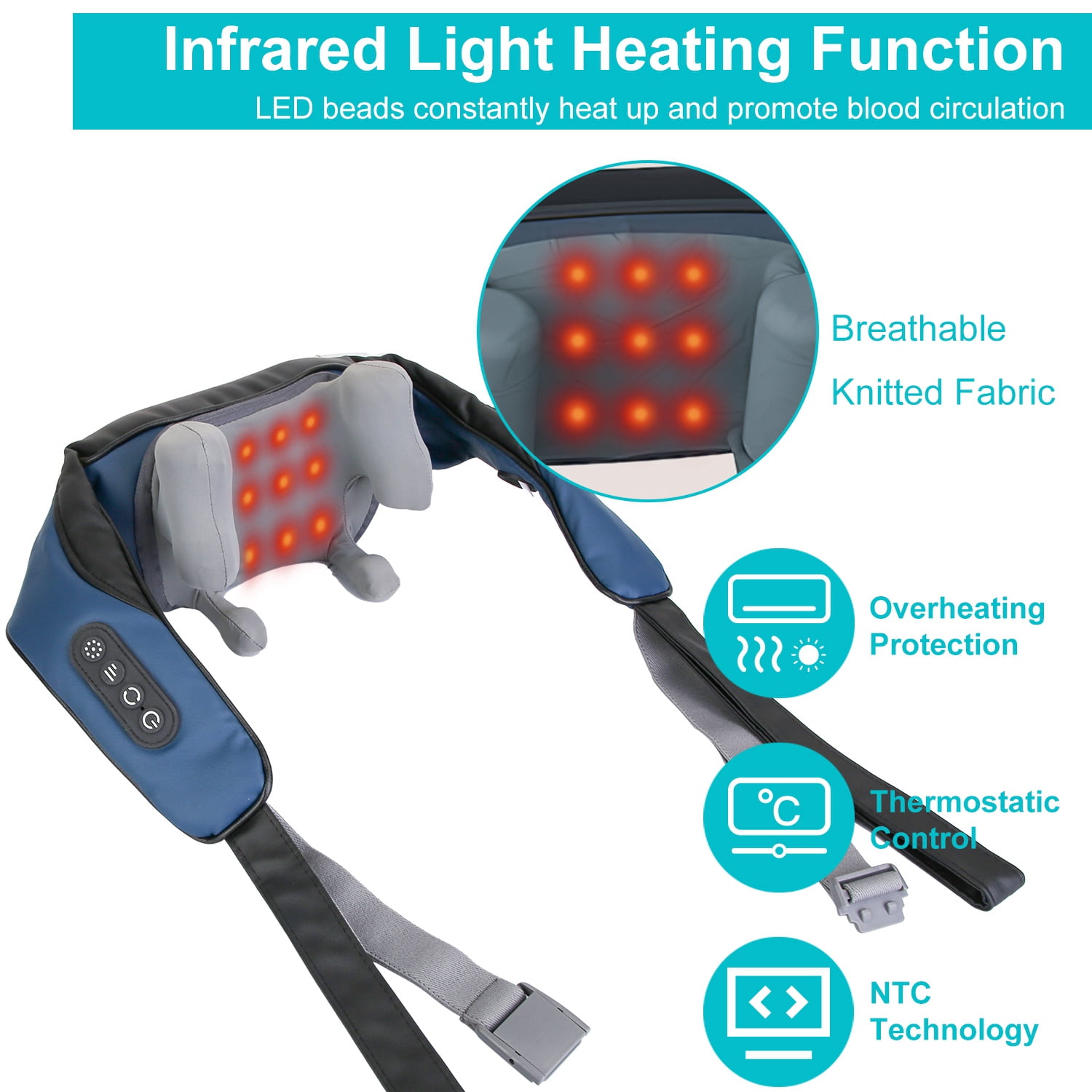 Electric Neck Massager TeqHome Shoulder Back Massager with Infrared Light Heating with 3 Massage Modes Speeds Shiatsu Massage Pillow for Neck Back Shoulder Foot Leg Muscle