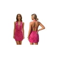 thumbnail image 3 of Vestido corto de mujer con escote halter y pedrería, ideal para el verano. Vestido floral sin mangas y con espalda descubierta., 3 of 10