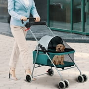 NiamVelo Dog Stroller Folding Pet Stroller Cat Stroller with 4 Wheels Portable Doggy Stroller with Cup Holders, Teal