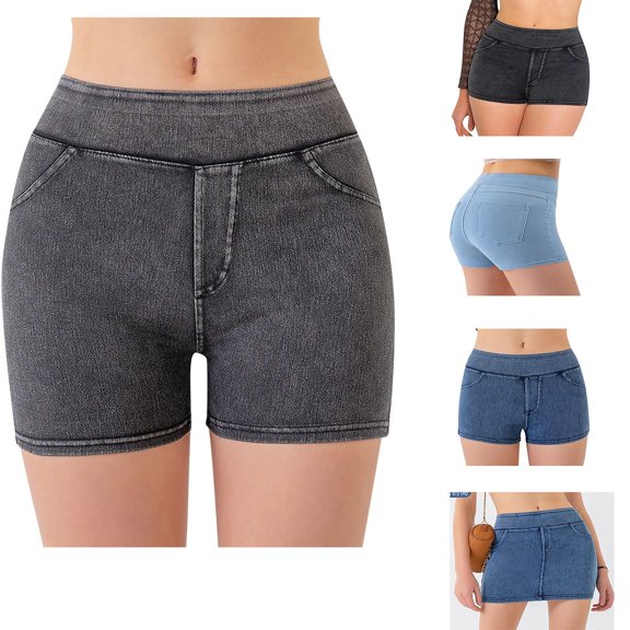 Daiosportswear Stretchy Jean Shorts for Women High Waisted Pull On Jorts with Pockets Denim Shorts,Shorts for Women