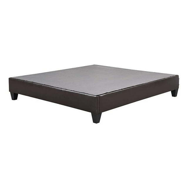 Bowery Hill Transitional Faux Leather Fabric King Platform Bed in Brown