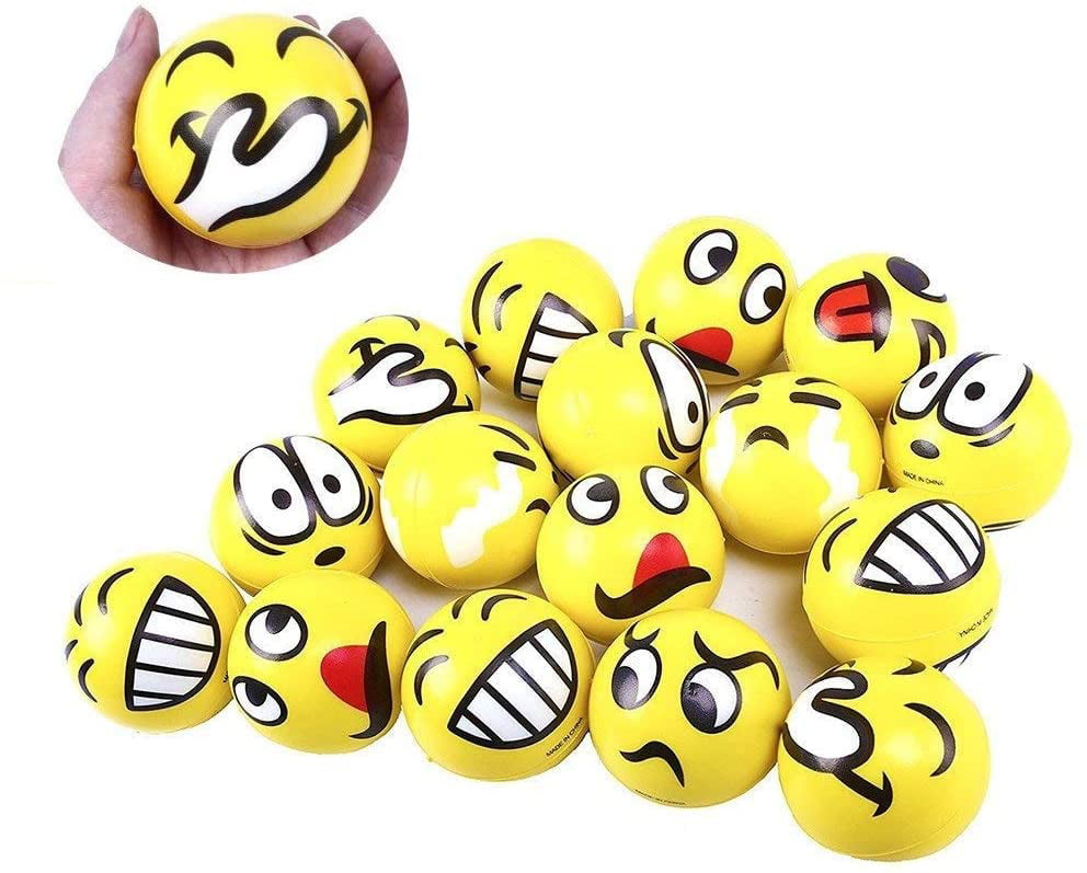 3 SMILE SMILEY FACE STRESS RELIEF BALLS 2" FOAM HAND THERAPY SQUEEZE TOY BALL 