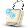 thumbnail image 1 of FrostHike Fingerprint Padlock. Smart Padlock. Locker Lock. Biometric Metal Keyless Thumbprint Lock. Waterproof. USB Rechargeable. for Gym Locker. School Locker. Luggage. Backpack. Suitcase(Golden), 1 of 5