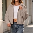 thumbnail image 4 of Women Cropped Zip Up Hooded Jacket, Solid Color Long Sleeve Drop Shoulder Casual Outerwear Layering Coat S‑XXL Coffee L(L), 4 of 9