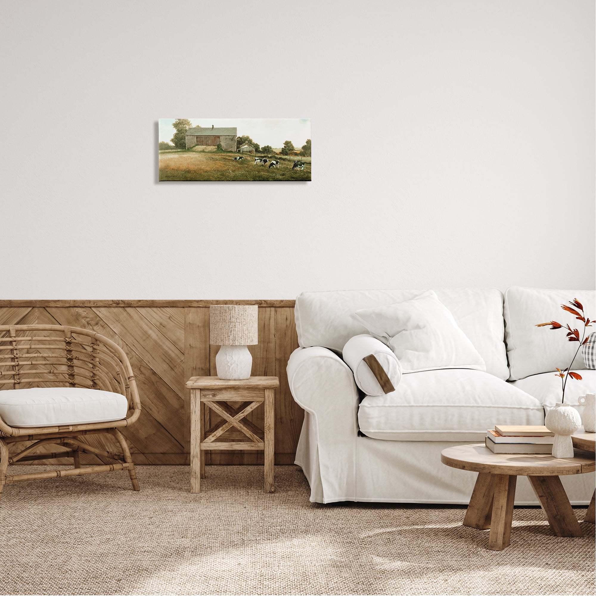 Stupell Industries Traditional Cows Grazing Animals & Insects Painting Gallery Wrapped Canvas Art Print Wall Art, 24 x 10