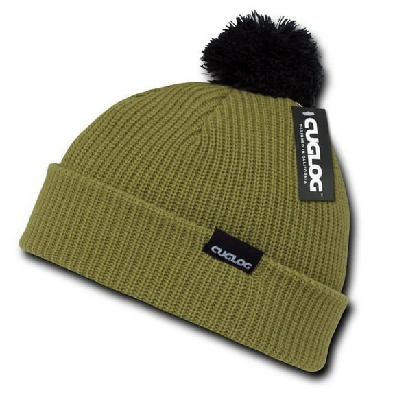 CUGLOG K002 Everest Pom Pom Beanies, Pea Green/Black