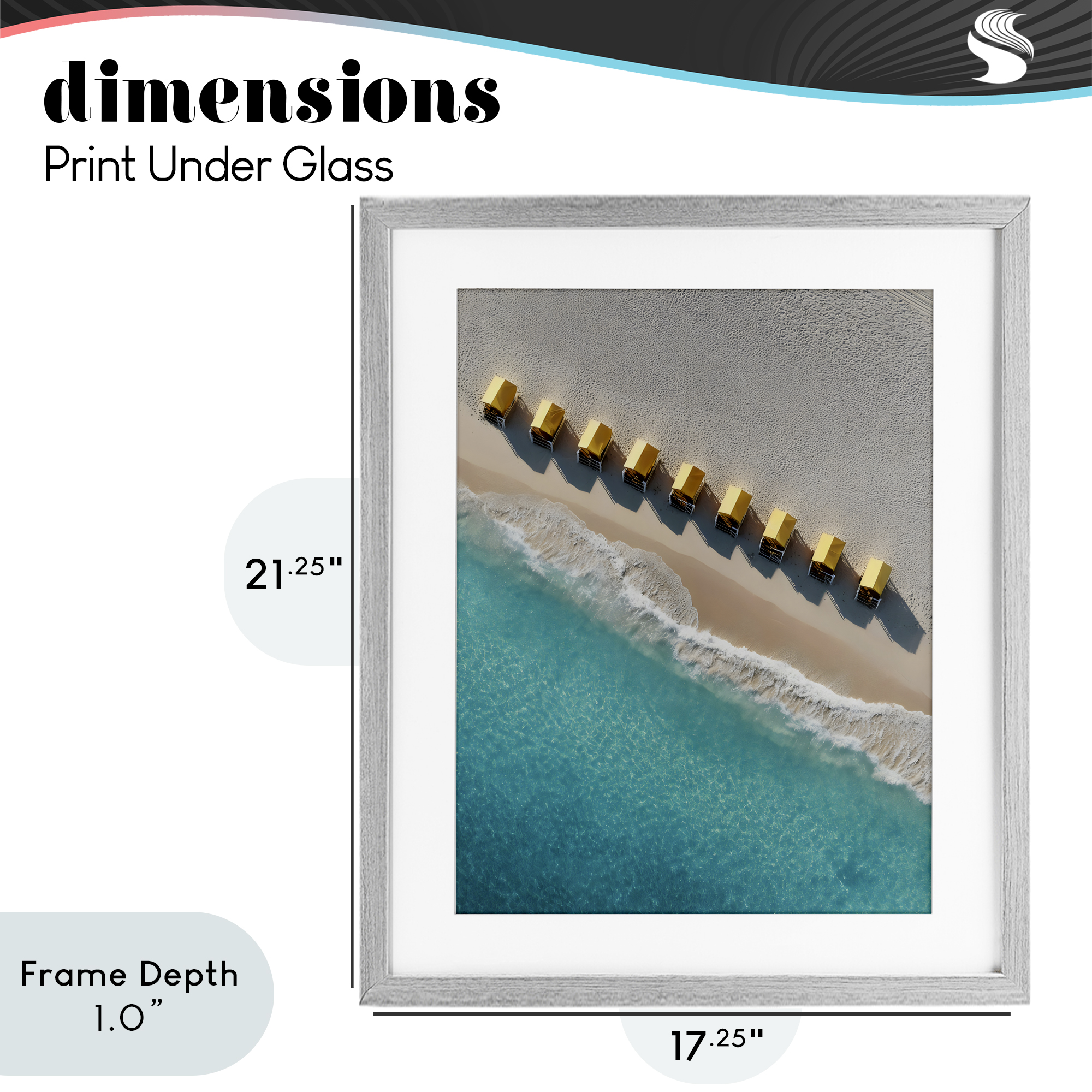 Stupell Industries Yellow Cabanas Along Shore Gray Framed Print Under Glass, design by Franklyn Gregory