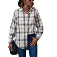 thumbnail image 1 of Camisa de manga larga a cuadros para mujer, con botones, mezcla de lana, chaqueta fina, blusa informal con bolsillo, 1 of 5