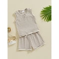 thumbnail image 3 of FEORJGP Kids Boys Summer Shorts Set 6M 1T 2T 3T 4T Toddler Baby Sleeveless Vest V-Neck Waistcoat Striped Tank Top with Elastic Waist Shorts Infant Loose Casual Daily Outfit, 3 of 9