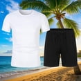 thumbnail image 2 of Camisetas de Playa para Hombre, Cuello Redondo de Manga Corta de Color Sólido con Cordón de Bolsillo Pantalones Cortos para Correr Conjuntos, 2 of 9