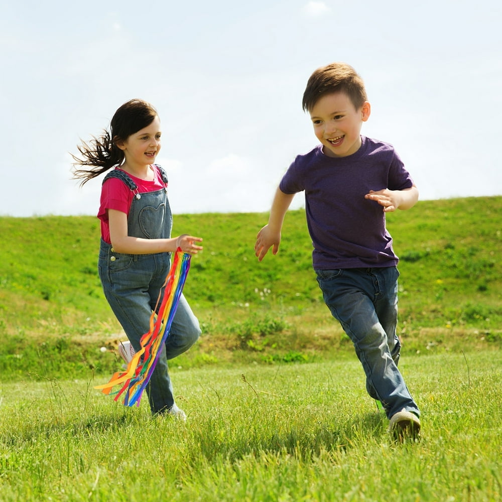 EIMELI children hand-held kites 2pcs Rainbow Hand Kite Dancing Ribbon Streamer Sensory Toys with Bracelet Ring(19.69X2.36X0.39Inch)