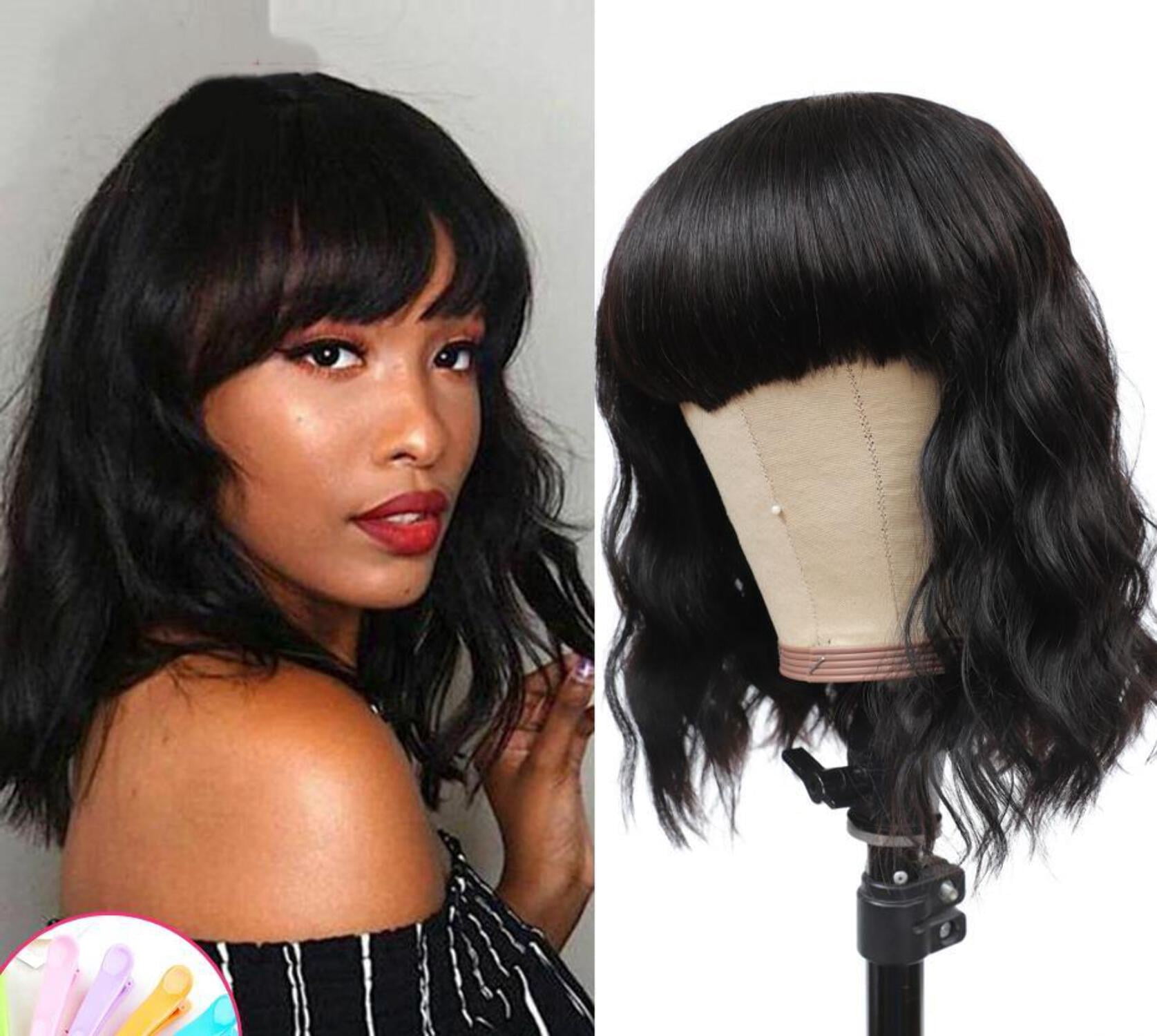 Short Bob Body Wave Human Hair Wigs with Bang