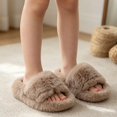 thumbnail image 6 of ZHOGXU Kids Girls Fuzzy Slippers Open Toe Soft Sole Warm Indoor House Shoes Cozy Lightweight Footwear,Khaki,10-10.5 Years, 6 of 6