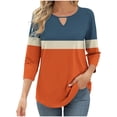 thumbnail image 1 of Timegard Womens Tops 3/4 Length Sleeve Keyhole Neck Block Color Blouse Casual Tunic Tops Tee Fashion, 1 of 6