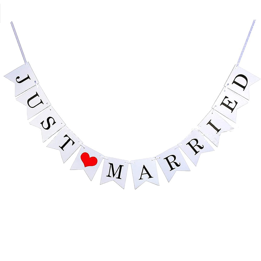 Just Married Banner Wedding Photo Booth Props Wedding Decorations & Balloons 
