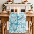 thumbnail image 2 of Palm Tree Monstera Table Runner 120 Inches Long,Teal Aqua Leaf Boho Botanical Tropical Cotton Linen Table Runners Dresser Scarves,Fabric Tabletop Scarf Furniture Cover for Home Dinner Party 13"x120", 2 of 9
