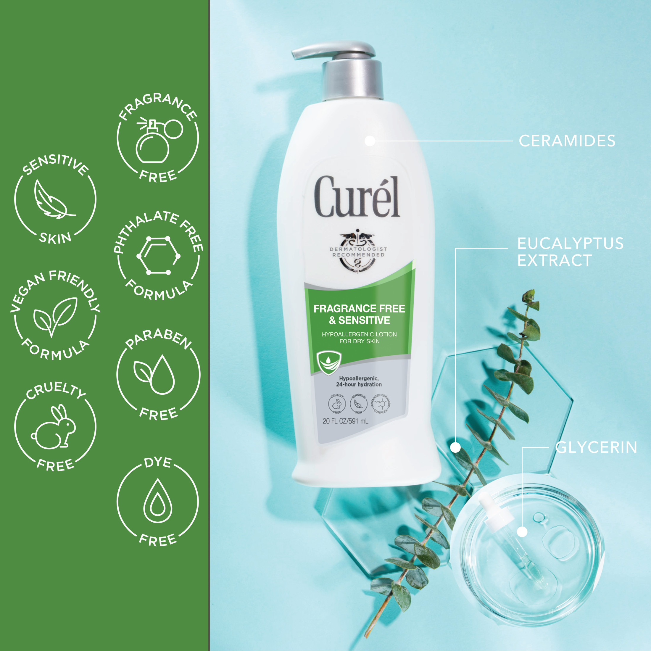 Curel Fragrance Free & Sensitive Lotion, Sensitive Skin Lotion for Dry Skin, Dermatologist Recommended, 20 Oz - image 3 of 9