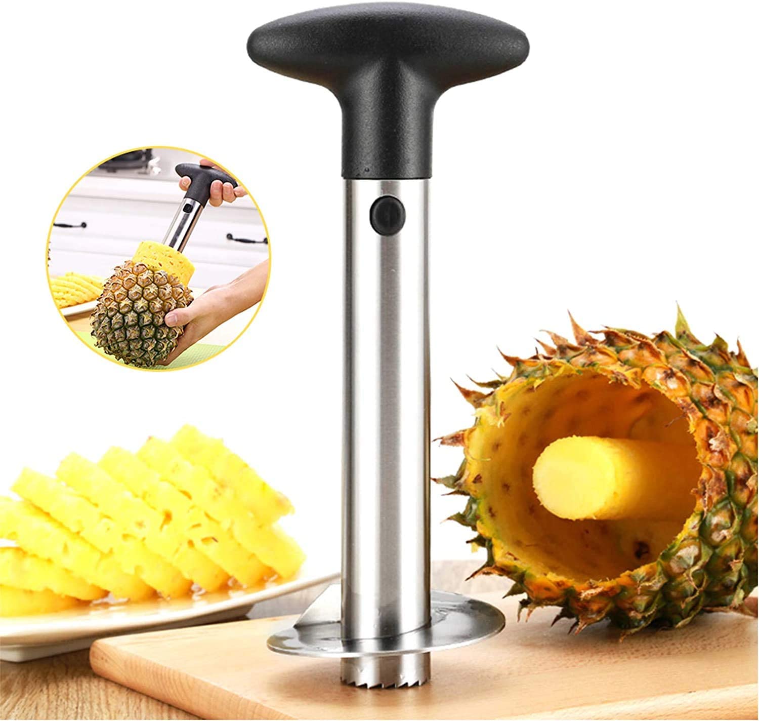 Pineapple Corer — 2 in 1 Stainless Steel Pineapple Cutter & Corer - Makes  Perfect Pineapple Rings and Pineapple Cubes Without a Mess - Dishwasher Safe  