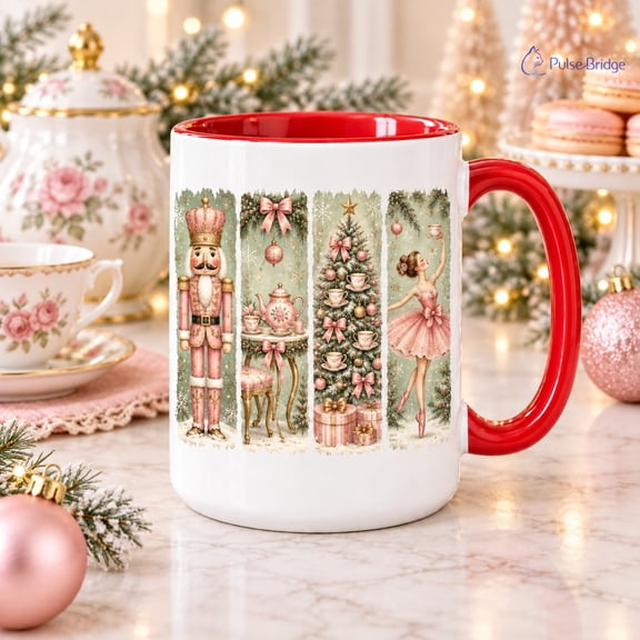 Coffee Mug Pink Nutcracker Tea Party for Holiday Drinks, Christmas Gift