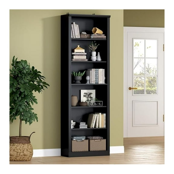 75" Tall Bookshelf, 6-Tier Floor Standing Bookcase with Adjustable Shelves, 24" Wide Open Storage Shelf, Modern Display Organizer for Home Office, Living Room, Bedroom, Study