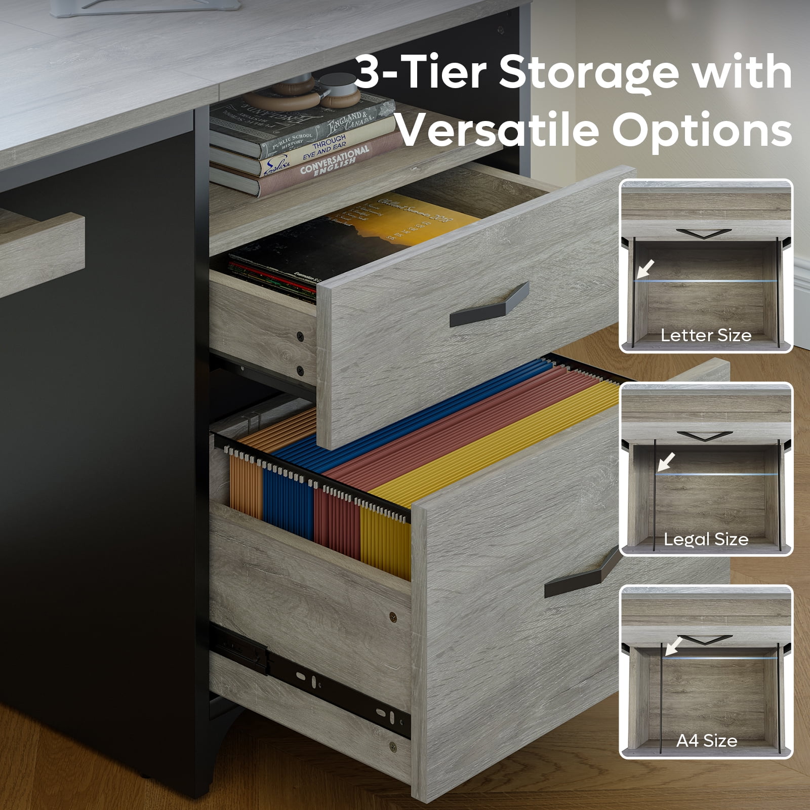 Bestier 55 inches Computer Desk with Storage Drawers & Keyboard Tray & File Drawer Home Office Desk in Gray