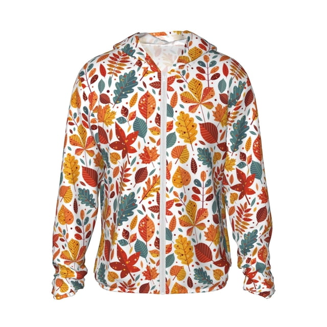 Fotbe Autumn Leaves Chaqueta con Protección Solar UPF 50+ para Hombre y Mujer, Camisa con Capucha y Bolsillos-Small