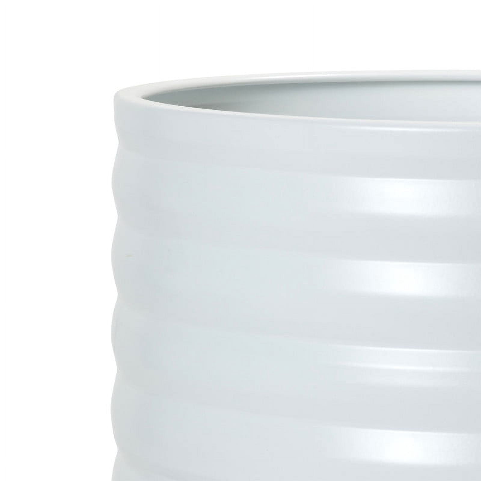 Ribbed Metal Planter Pot With 4-Leg Wood Base - White - 18.25"H x 14"W