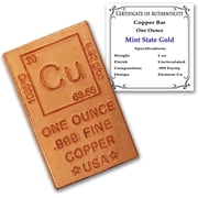 1 oz .999 Pure Copper Bar Flat Periodic Table Element Design with Certificate of Authenticity by Mint State Gold