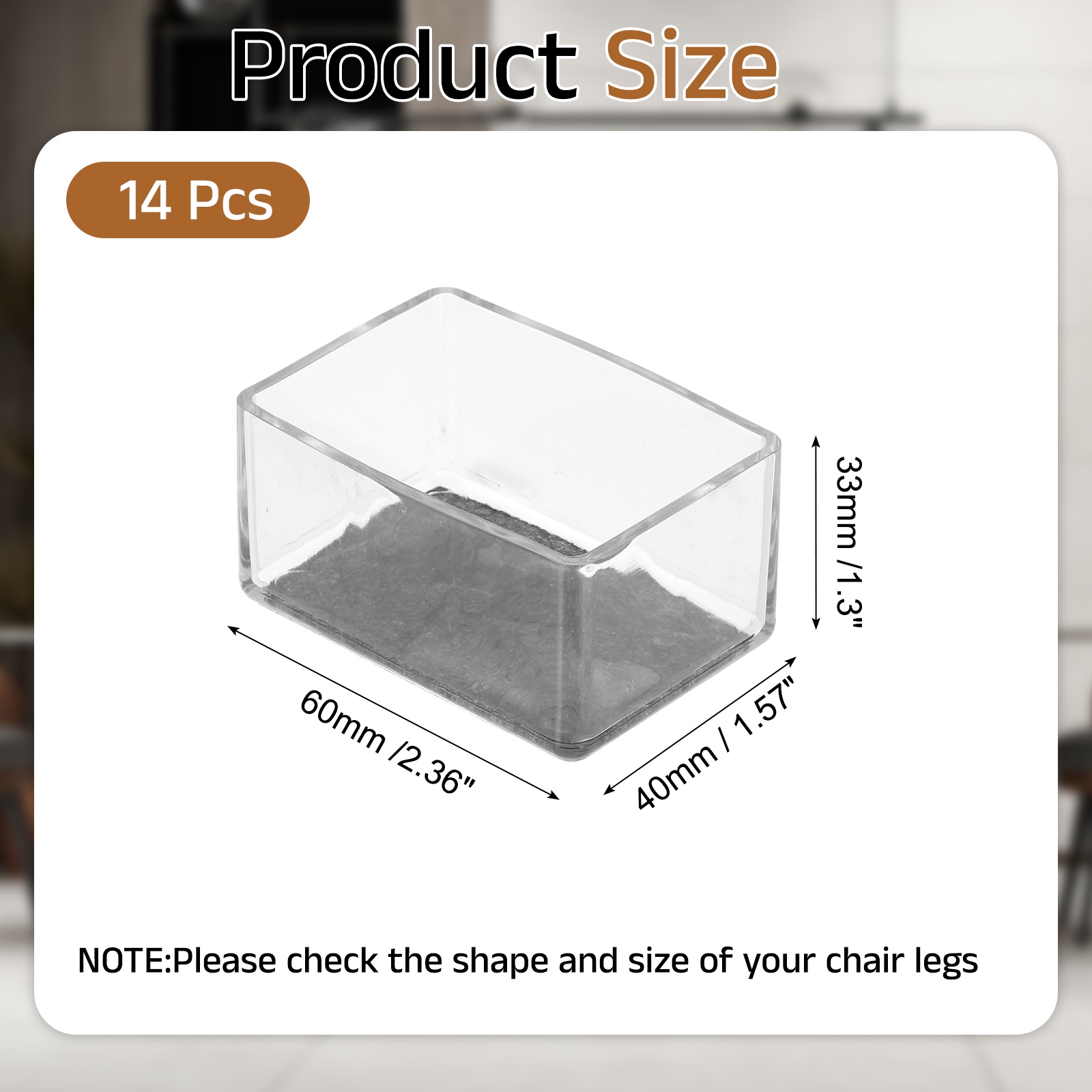 Uxcell 14Pcs Rectangle Chair Leg Protectors, 2.36x1.57" & Felt Furniture Chair Leg Cover Caps for Hardwood Floors Elastic Scratch Reduce Noise Covers Furniture Pads, Clear Black