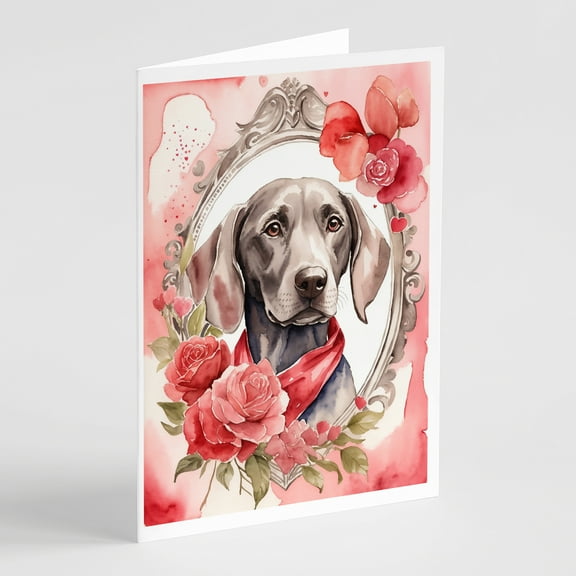 Weimaraner Valentine Roses Greeting Cards Pack of 8 7 in x 5 in