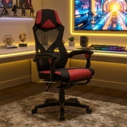 Gamer Gear Gaming Office Chair with Extendable Leg Rest, Red/Black Fabric Upholstery