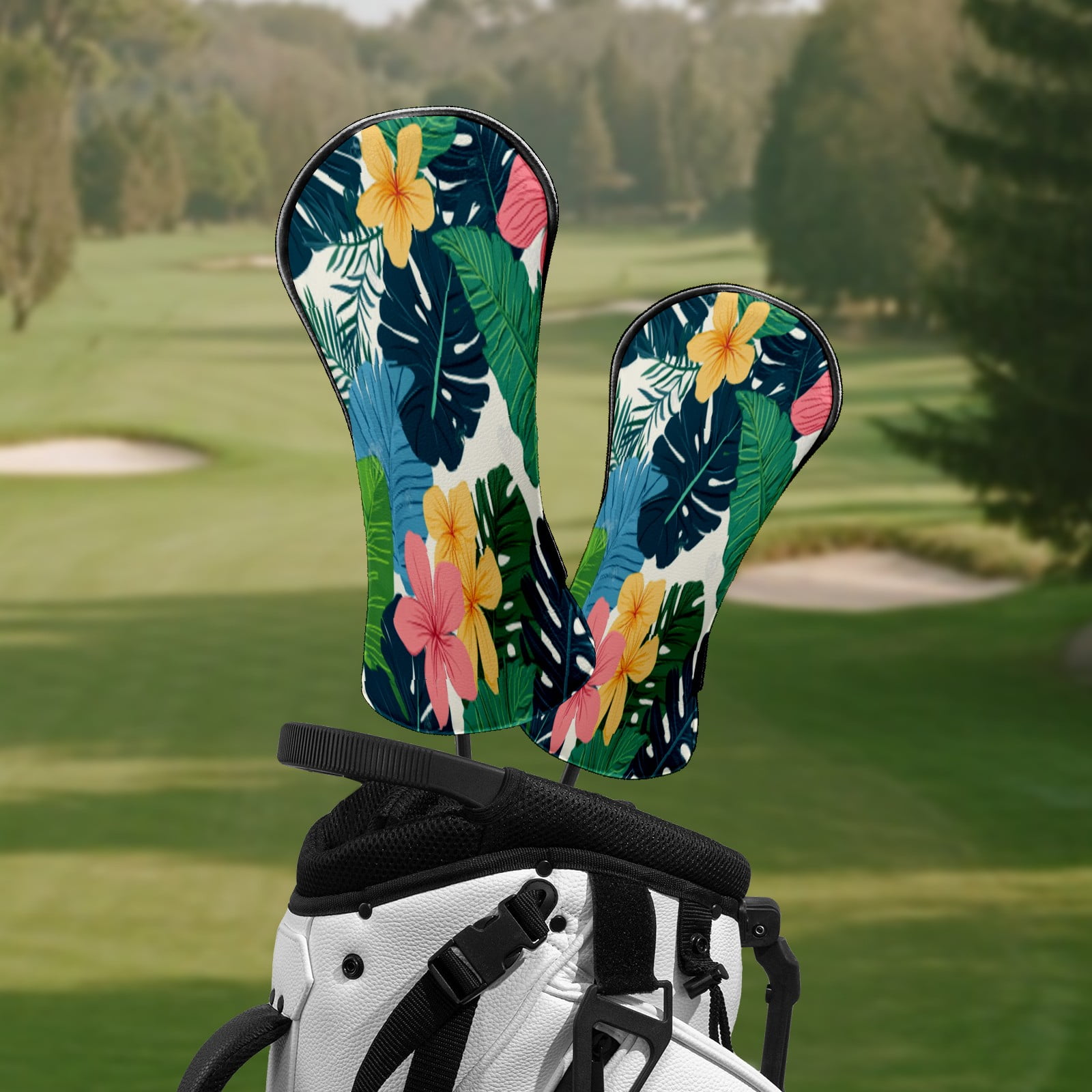 Golf Head Covers for Woods and Driver Waterproof Leather Golf Club Head Covers for Women Men Golf Driver Fairway Wood Headcover Tropical Floral Seamless Pattern
