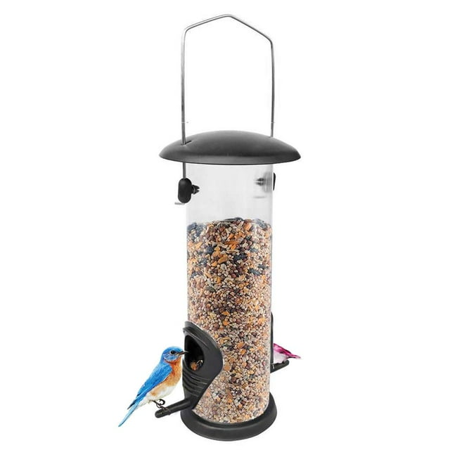 Maoww Hanging Bird Feeder Iron Cover Bottom Bird Feeder PVC Bird Food Dispenser Wild Bird Feeder