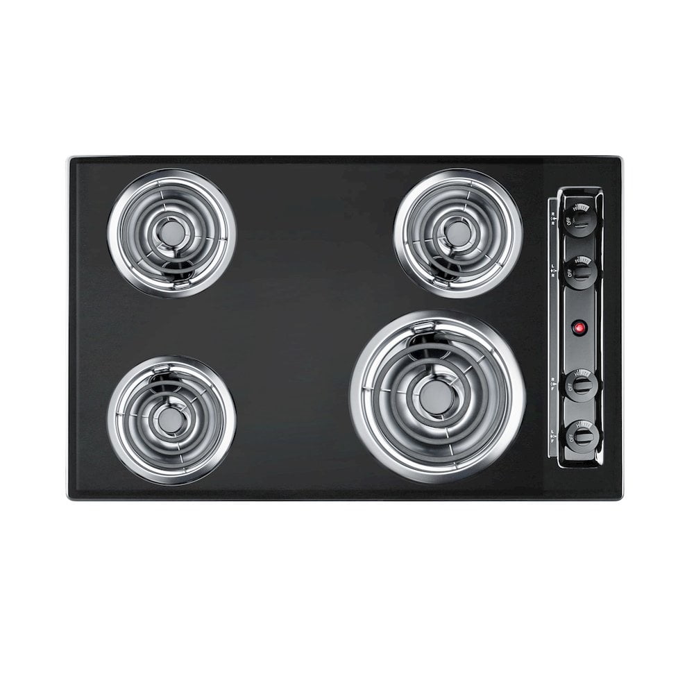 30" Wide 4-Burner Coil Cooktop, Black