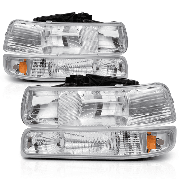 M-AUTO Pair Headlights   Bumper Lights for 99 00 01 02 Chevy Silverado 1500HD 2500HD 3500HD / 00-06 Suburban 1500 2500 Tahoe