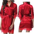 thumbnail image 2 of Bata de seda de encaje sexy con cinturón para mujer Albornoz tipo kimono de boda de satén corto Ropa de dormir Camisón de manga corta Pijamas con cuello en V xuanjing unisex, 2 of 2