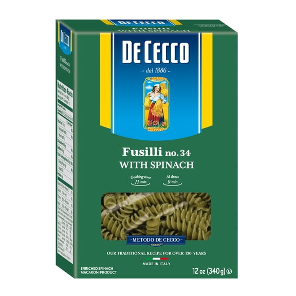 De Cecco Spinach Fusilli No.34 Pasta, 12 oz