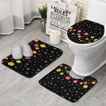 Black Christmas Ornament Pattern Bathroom Rugs Sets 3 Piece,Toilet Cover Set,Absorbent Non Slip Bathroom Mats Sets with U-Shaped Contour Rug Toilet Rug Set