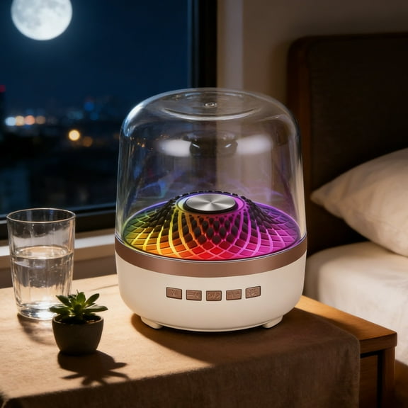 cpengpj Wireless Bluetooth Speaker Transparent Portable with RGB Ambient Lighting, Music Sync Mini Bluetooth Speaker for Desktop Decor in Black and White Plastic Design