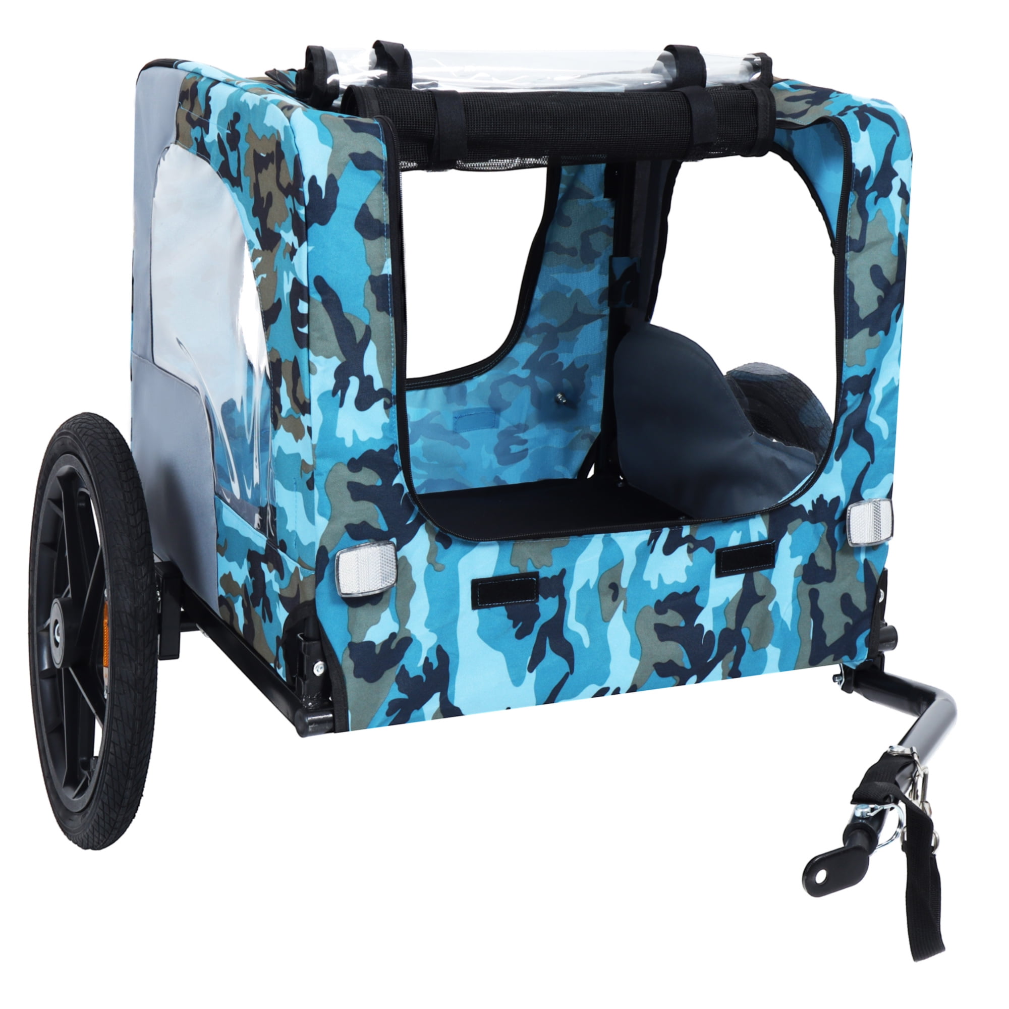 Leumius Pet Bike Trailer Dog Cart for Bicycle, Easy Folding Cart Frame, Quick Release Wheel, Non-Slip Floor, Internal Leash for Small and Medium Pets Blue+Gray
