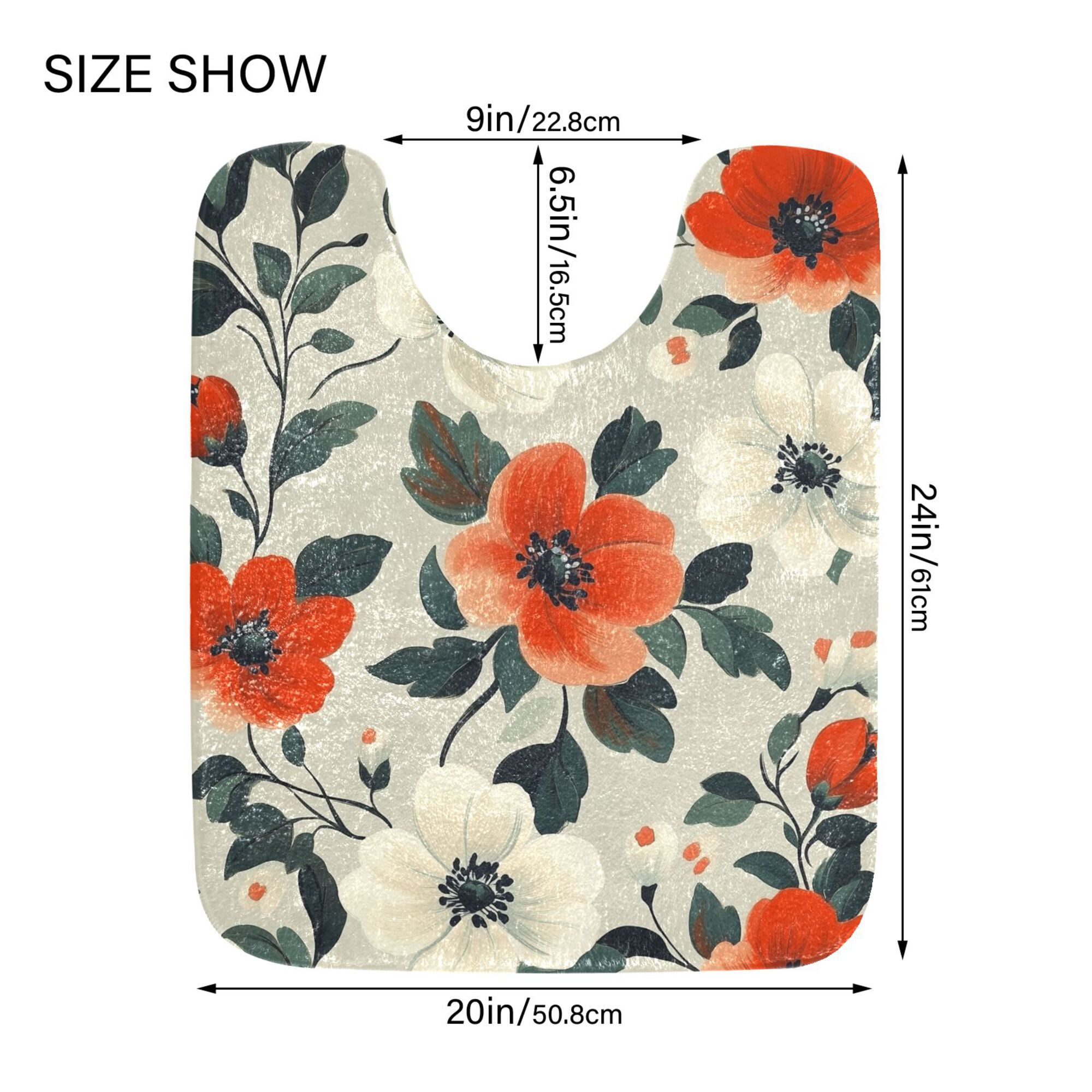 Yayeee Bath Rugs for Bathroom Floor Set of 2 Non Slip Fluffy Soft Absorbent Mat, Large Red Floral Pattern