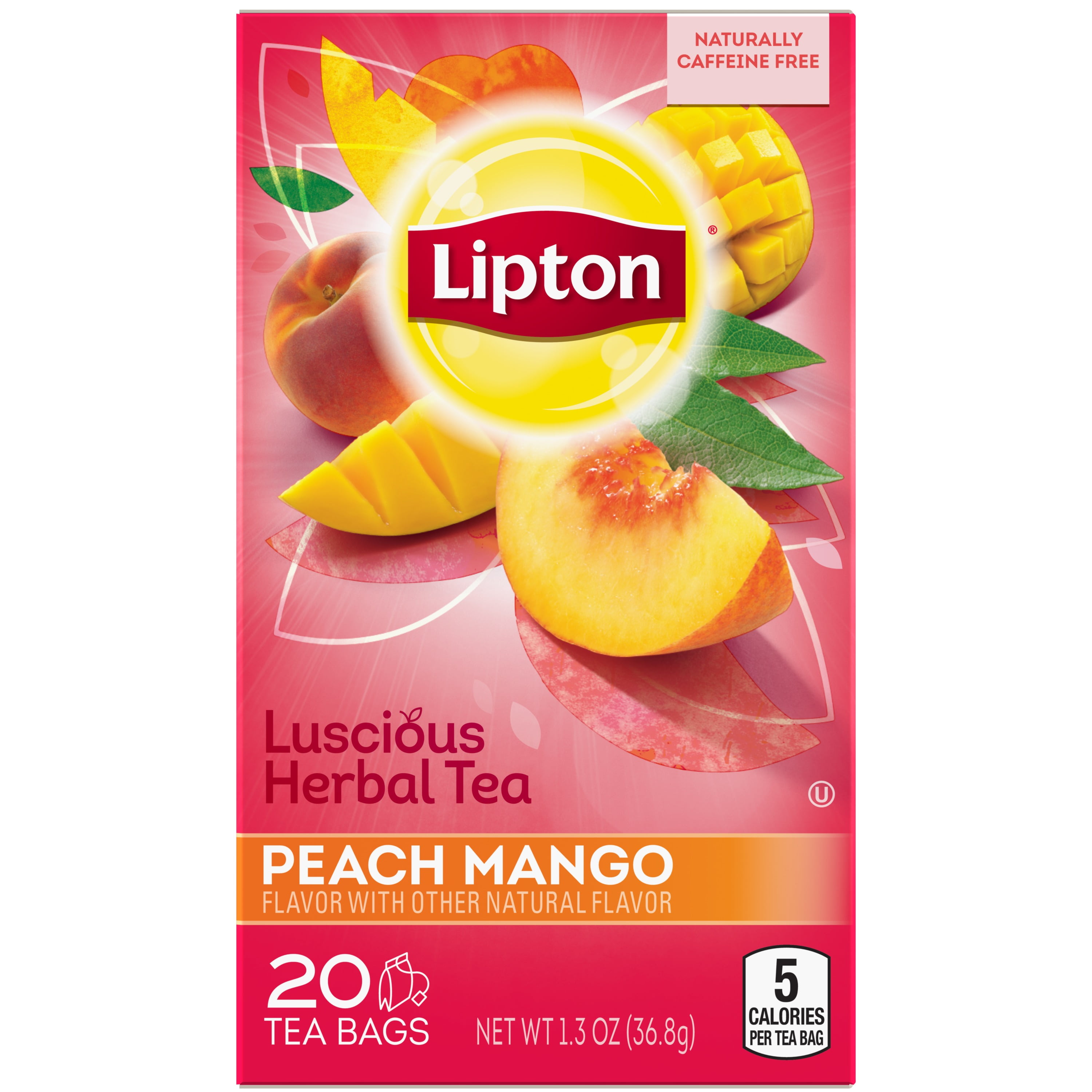 Lipton Peach Mango Herbal Tea, Tea Bags, 20 Ct